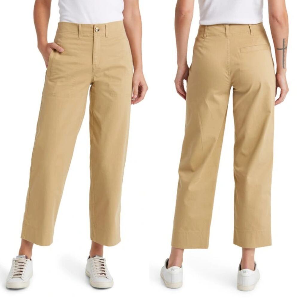 Treasure & Bond Pant Stretch Cotton High Rise Straight Leg Crop Trousers Tan 8